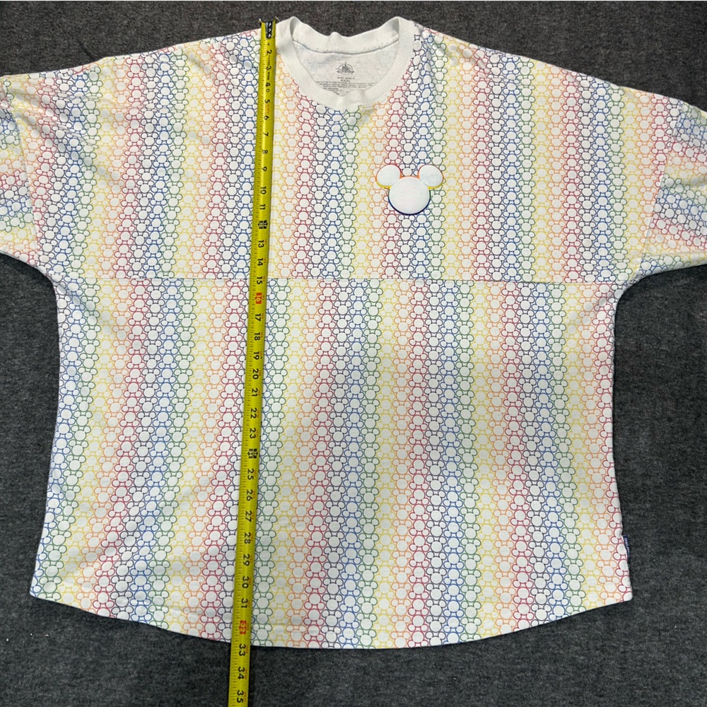 Disney White Top with Rainbow Mickey pattern
